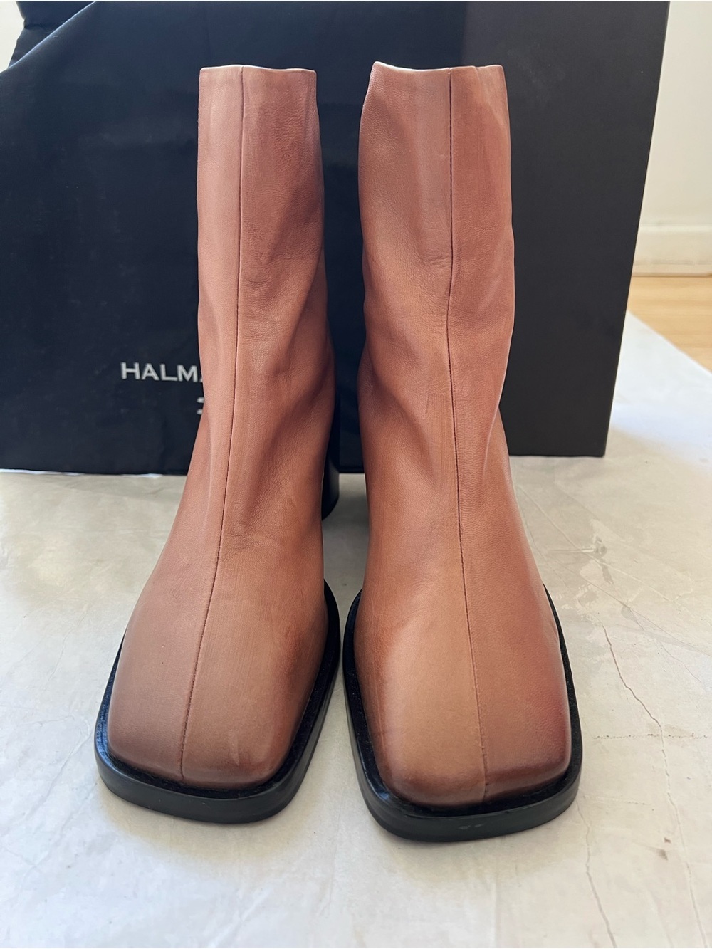 Halmanera Italian Leather Ankle Boots Heels Linda 13 Caramel Brown Size 40 US 10 - Picture 8 of 15